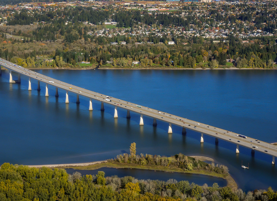 Contact - Aerial View of a Bridge Across Columbia River, Connecting Portland, OR and Vancouver, WA